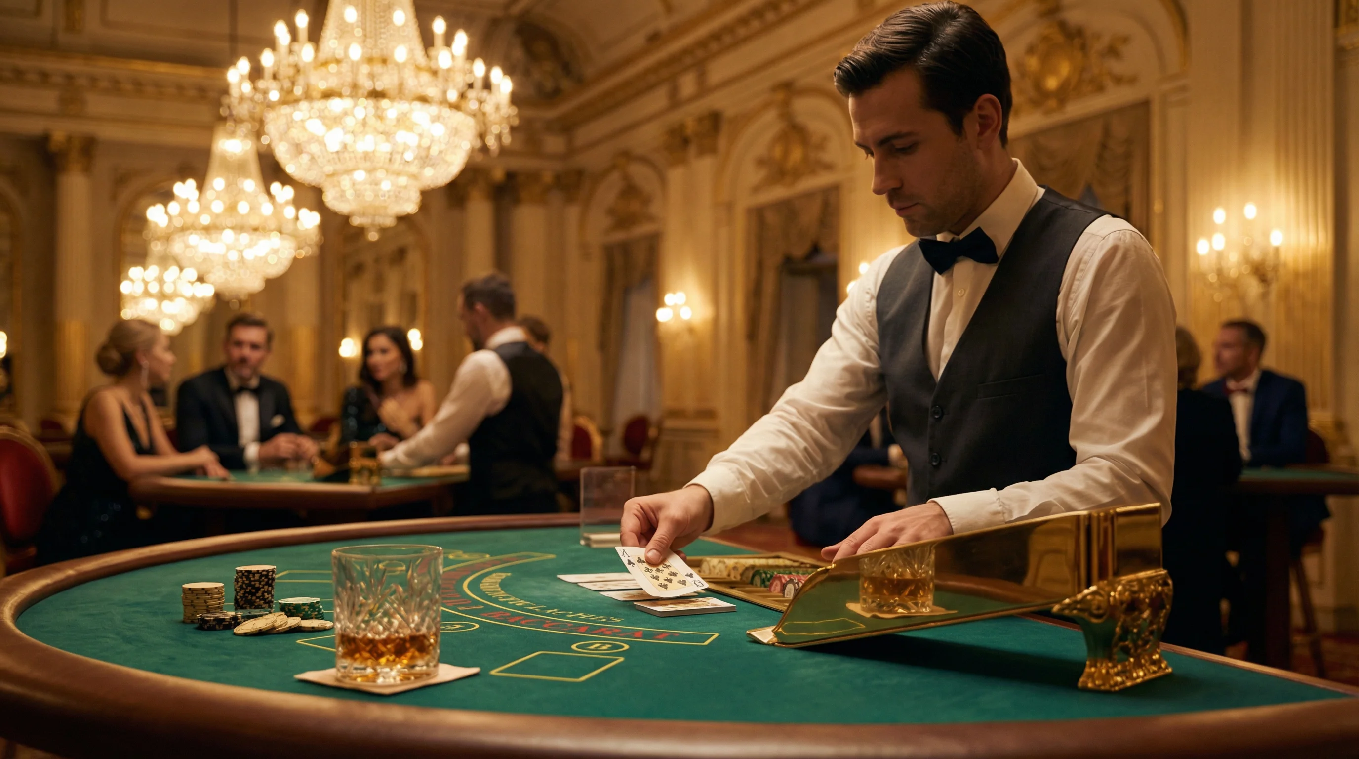 Mesa de bacará con cartas elegantes