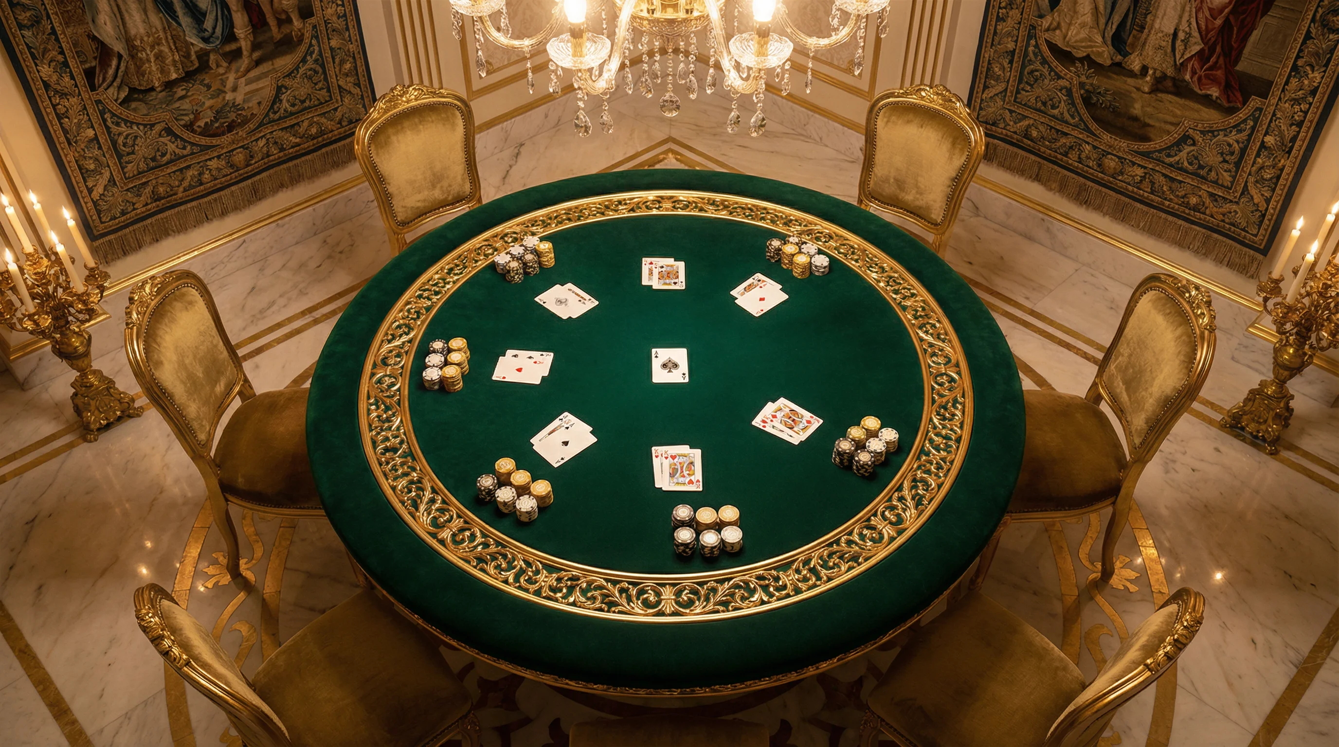 Mesa de blackjack elegante con cartas y fichas